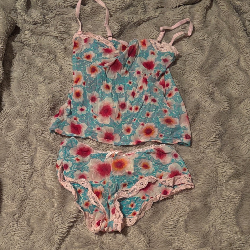 Jolie Pink and Blue Floral Lingerie Set